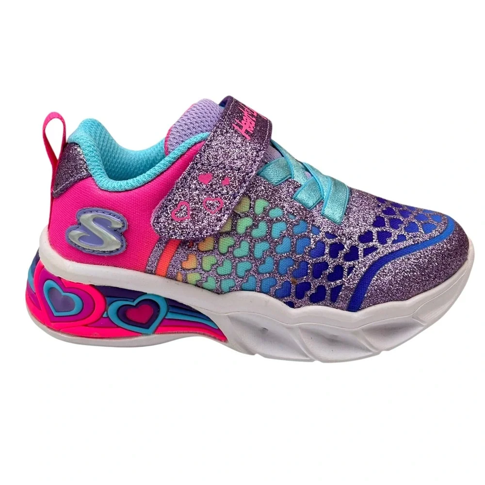 Skechers Baby Girls Slip-on Light-up Sneaker Size 6 Pink-Purple-Mult Lightweight